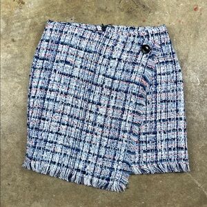 Suistudio Blue, White  and Orange Tweed Skirt 
Size: 4-6